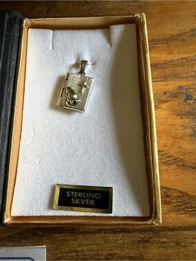 Tru-Kay Sterling Silver Religious Book Pendant - Silver-Vintage